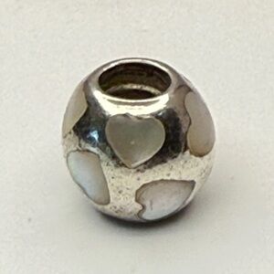 Pandora Retired Mother of Pearl Hearts Charm Sterling Silver ALE 925